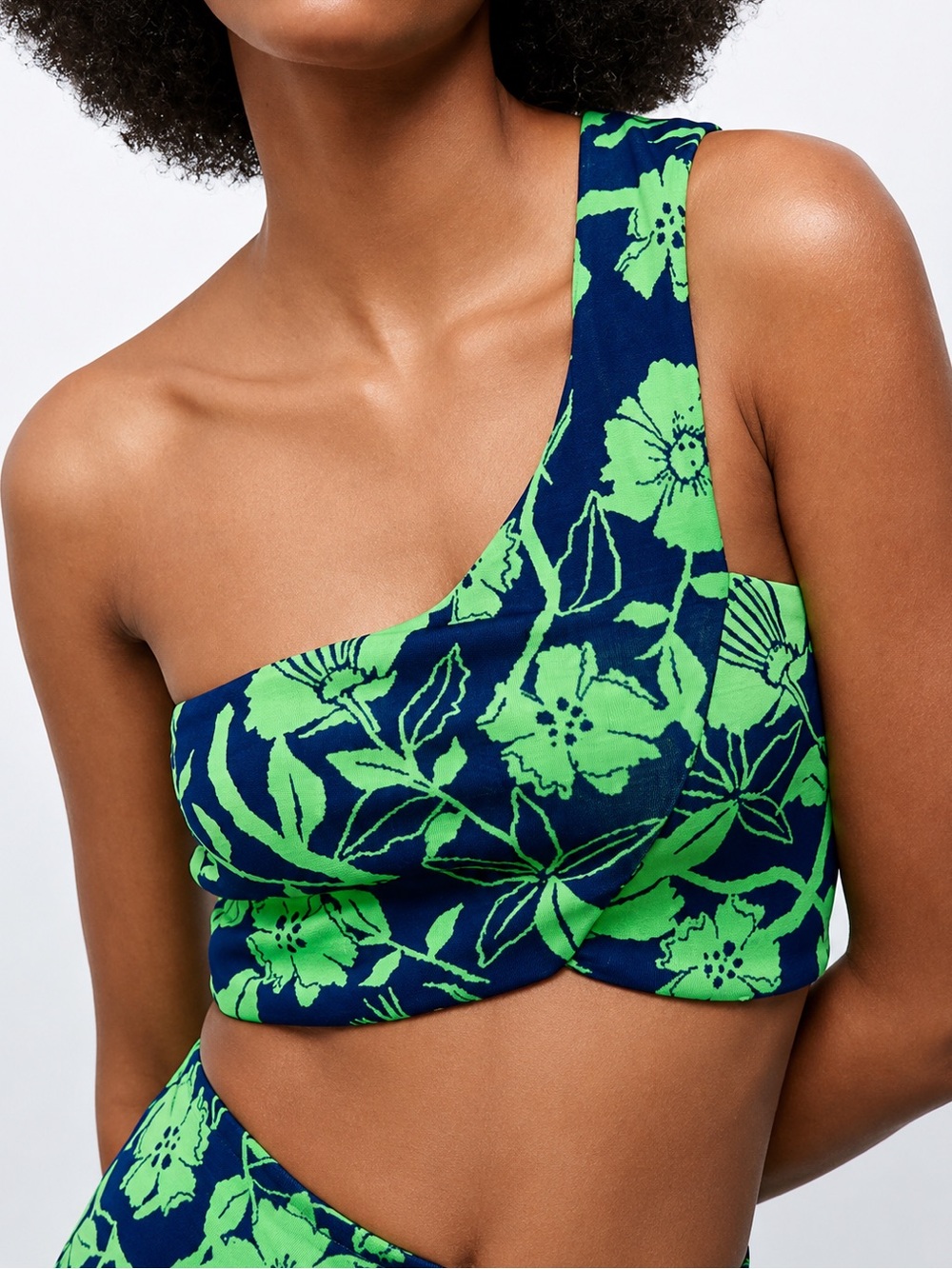 Zara Floral One Shoulder Crop Top